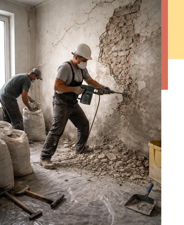 Демонтаж штукатурки со стен в Снежинске от 7482 руб/м² — быстро и недорого | ОТДЕЛОЧНИК-Снж