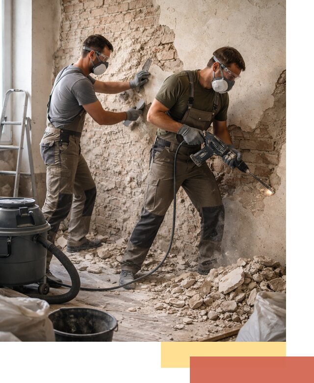 Демонтаж штукатурки со стен в Снежинске быстро и аккуратно