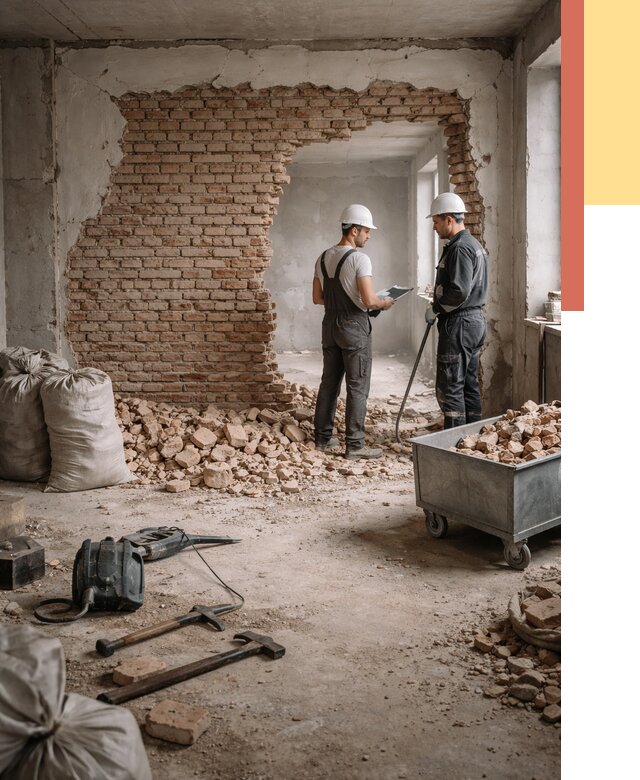 Демонтаж кирпичных стен в Снежинске от 4365 руб. — быстро, недорого, под ключ | ОТДЕЛОЧНИК-Снж