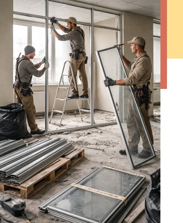 Демонтаж алюминиевых перегородок в Снежинске от 4365 руб. — быстро и недорого | ОТДЕЛОЧНИК-Снж