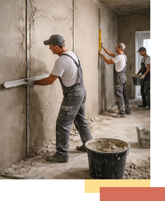 Штукатурка стен по маякам в Снежинске — точная и ровная поверхность