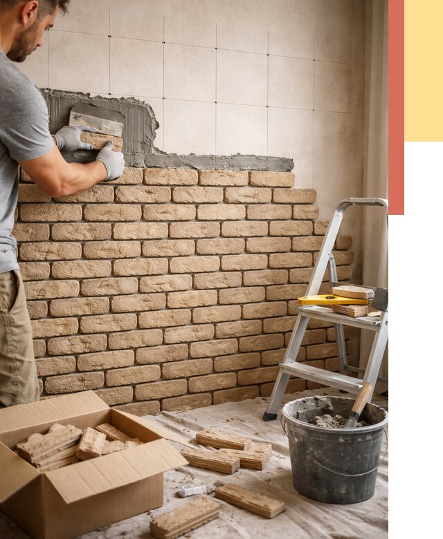 Монтаж декоративного кирпича в Снежинске от 3325 руб./м² — быстро и недорого | ОТДЕЛОЧНИК-Снж