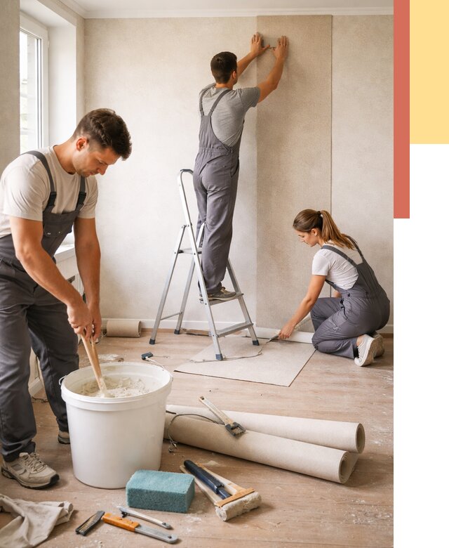 Оклейка стен обоями в Снежинске от 3637 руб/м2 — быстро и недорого | ОТДЕЛОЧНИК-Снж