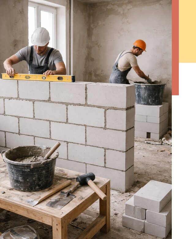 Кладка перегородок из газобетона в Снежинске от 3325 руб. под ключ | ОТДЕЛОЧНИК-Снж