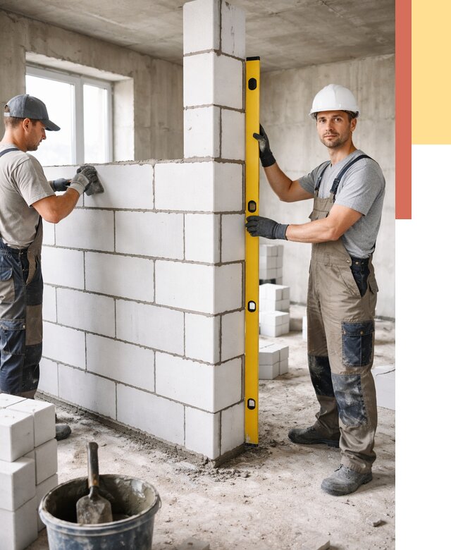 Кладка перегородок из пеноблока в Снежинске от 1871 руб. под ключ | ОТДЕЛОЧНИК-Снж