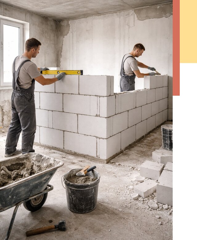 Кладка перегородок из ПГП в Снежинске от 2598 руб./м2 — монтаж и возведение под ключ | ОТДЕЛОЧНИК-Снж