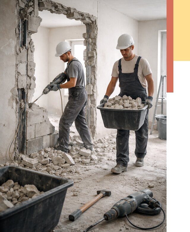 Демонтаж блоковых перегородок в Снежинске от 3897 руб. — быстро и недорого | ОТДЕЛОЧНИК-Снж