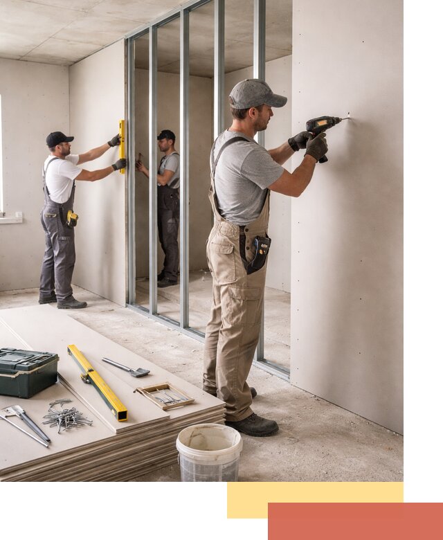 Однослойная перегородка из гипсокартона в Снежинске под ключ, монтаж и отделка