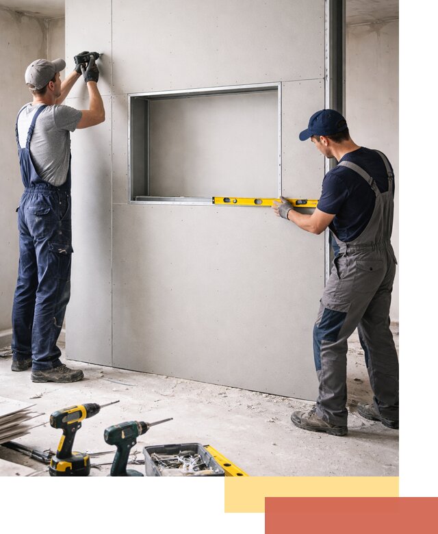 Перегородка из гипсокартона с нишей под декор в Снежинске