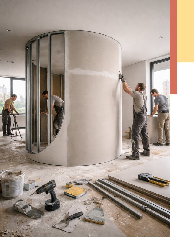 Радиусная перегородка из гипсокартона в Снежинске от 3014 руб. под ключ | ОТДЕЛОЧНИК-Снж