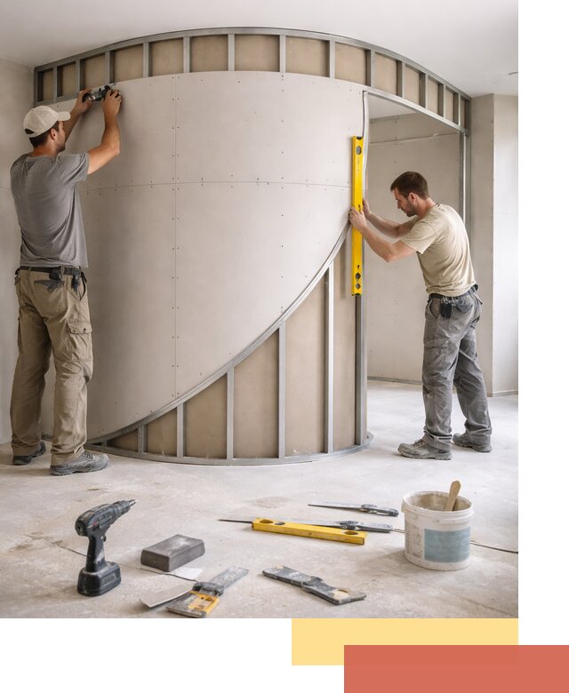 Радиусная перегородка из гипсокартона в Снежинске под ключ