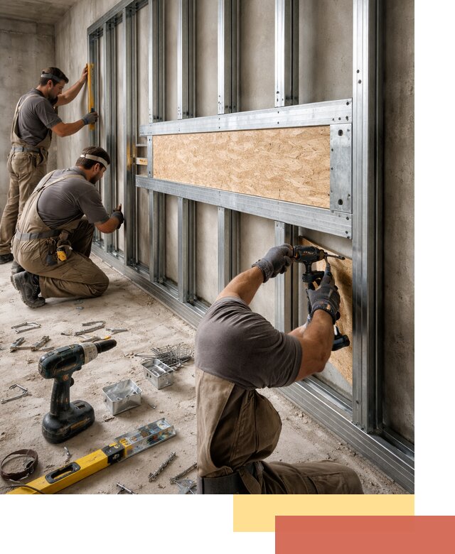 Усиленная перегородка для крепления тяжёлых конструкций в Снежинске