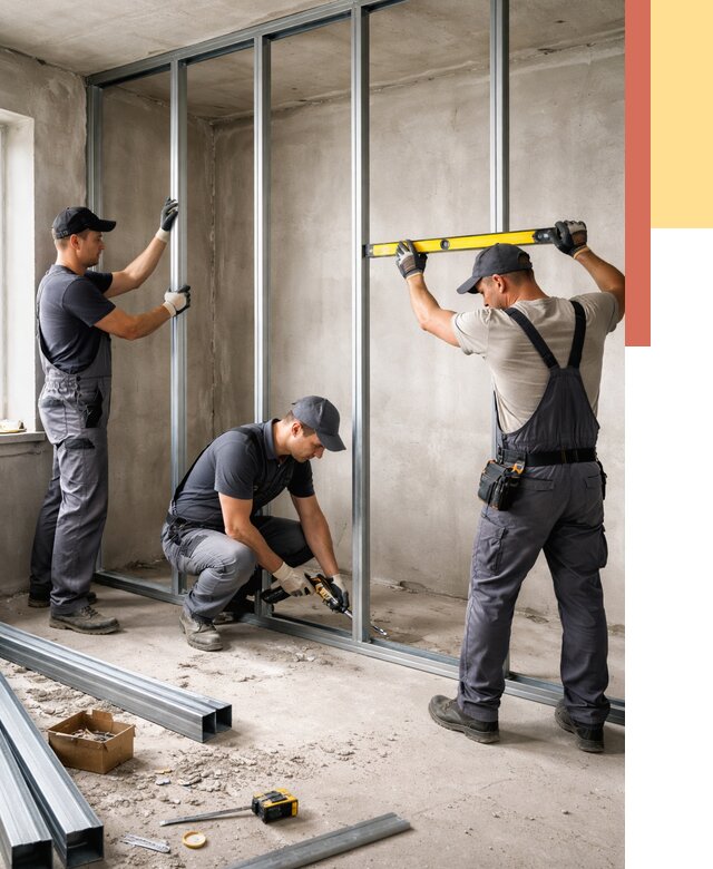 Монтаж каркаса перегородки из профиля в Снежинске от 779 руб. | ОТДЕЛОЧНИК-Снж