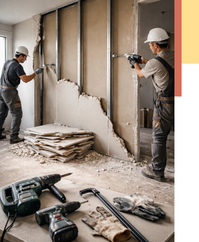 Демонтаж перегородки из гипсокартона в Снежинске от 1247 руб. быстро и недорого | ОТДЕЛОЧНИК-Снж