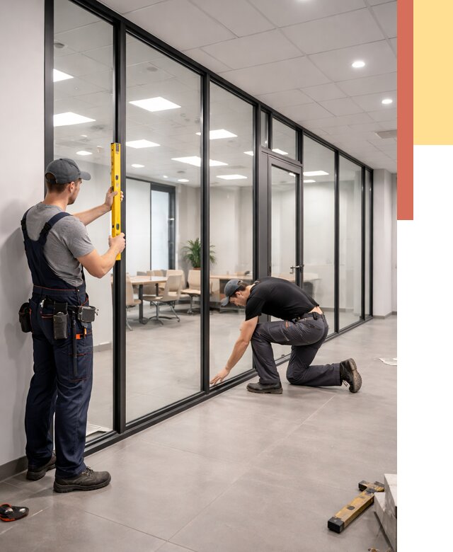 Каркасные стеклянные перегородки в Снежинске под ключ от 9561 руб. | ОТДЕЛОЧНИК-Снж