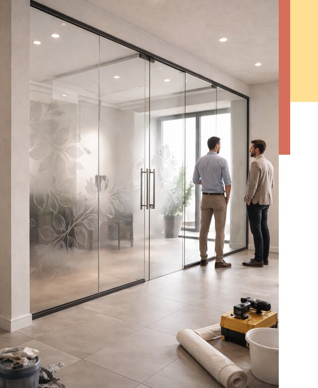 Стеклянные перегородки с рисунком в Снежинске от 12990 руб. монтаж и нанесение | ОТДЕЛОЧНИК-Снж