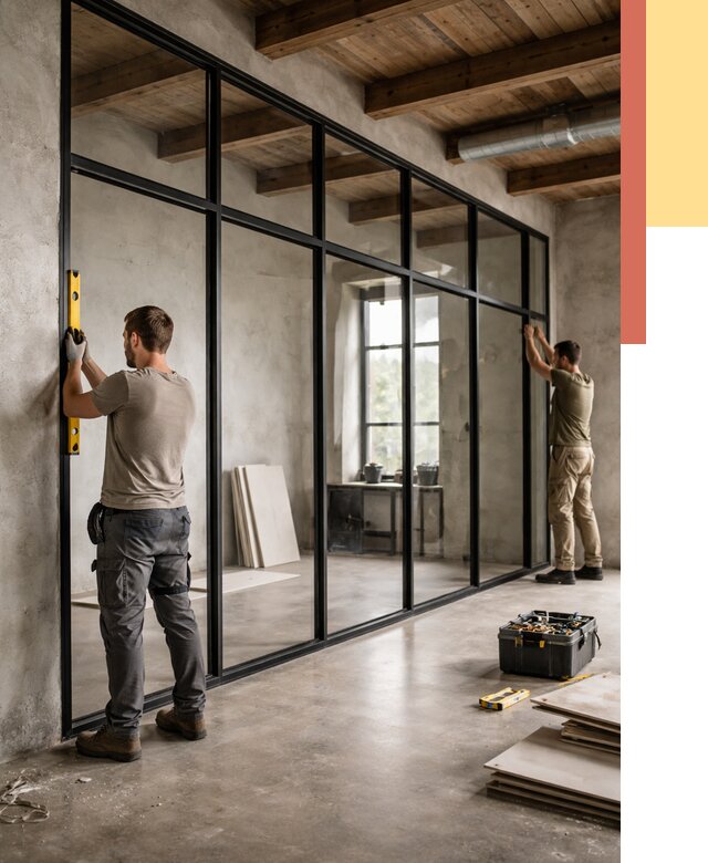 Стеклянные перегородки лофт в Снежинске от 10912 руб. под ключ | ОТДЕЛОЧНИК-Снж