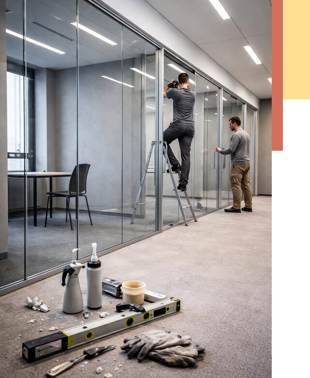 Стеклянные офисные перегородки в Снежинске от 8833 руб. — монтаж и установка | ОТДЕЛОЧНИК-Снж