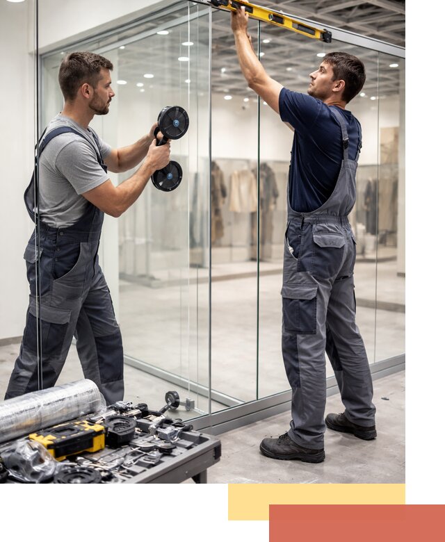 Стеклянные перегородки для магазинов в Снежинске — монтаж и установка