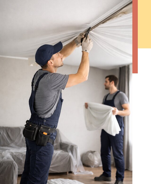 Демонтаж натяжного потолка в Снежинске от 4676 руб. — снятие и разбор под ключ | ОТДЕЛОЧНИК-Снж