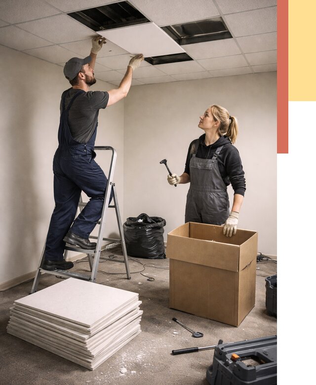 Демонтаж потолочной плитки в Снежинске от 4676 руб. быстро и недорого | ОТДЕЛОЧНИК-Снж