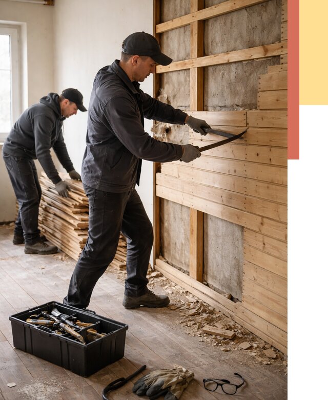 Демонтаж вагонки в Снежинске от 3949 руб/м2 — быстро и недорого | ОТДЕЛОЧНИК-Снж