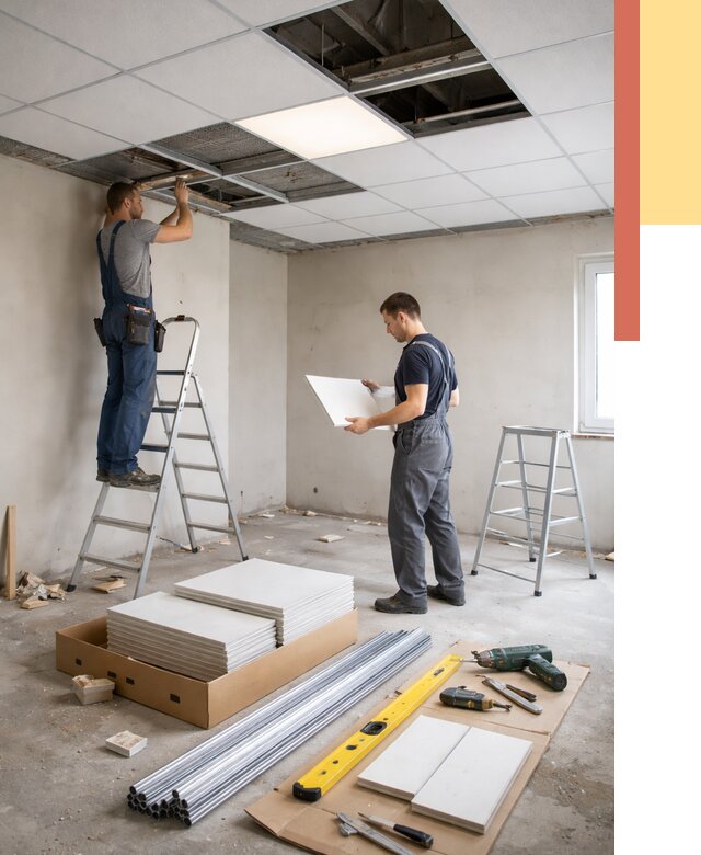 Монтаж потолка армстронг в Снежинске от 4676 руб/м2 — быстрая установка под ключ | ОТДЕЛОЧНИК-Снж