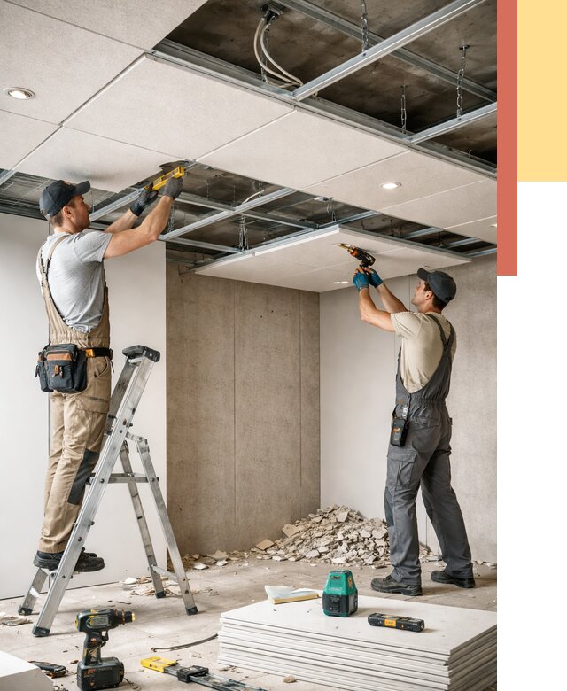 Монтаж акустического потолка в Снежинске от 6755 руб/м2 — быстро и недорого | ОТДЕЛОЧНИК-Снж