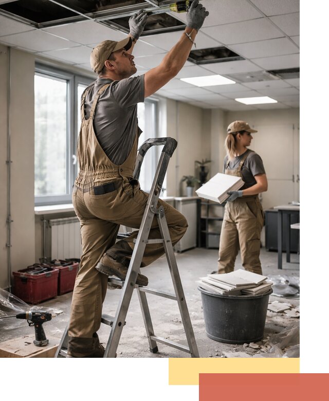 Ремонт потолка Армстронг и замена плит в Снежинске