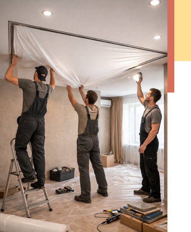 Монтаж ПВХ натяжного потолка в Снежинске от 3637 руб. под ключ | ОТДЕЛОЧНИК-Снж