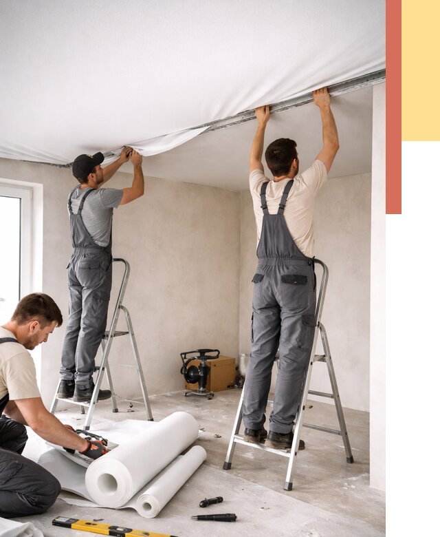 Монтаж тканевого натяжного потолка в Снежинске от 3637 руб. под ключ | ОТДЕЛОЧНИК-Снж