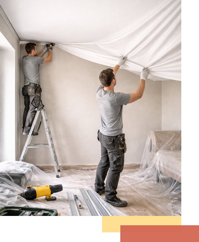 Монтаж тканевого натяжного потолка в Снежинске недорого и быстро