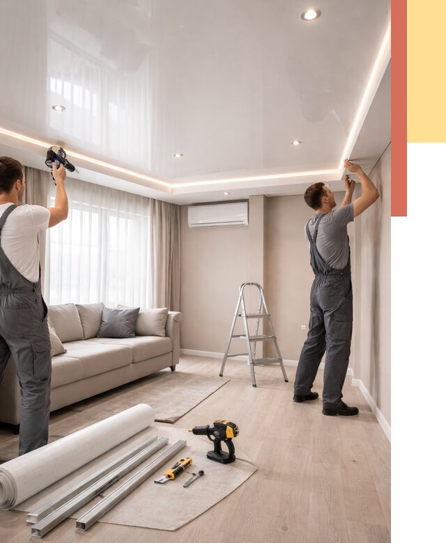 Монтаж глянцевого натяжного потолка в Снежинске от 779 руб. под ключ | ОТДЕЛОЧНИК-Снж