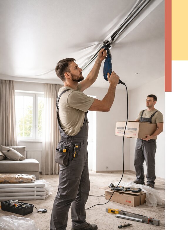 Монтаж сатинового натяжного потолка в Снежинске от 3637 руб. | Быстро, недорого — ОТДЕЛОЧНИК-Снж