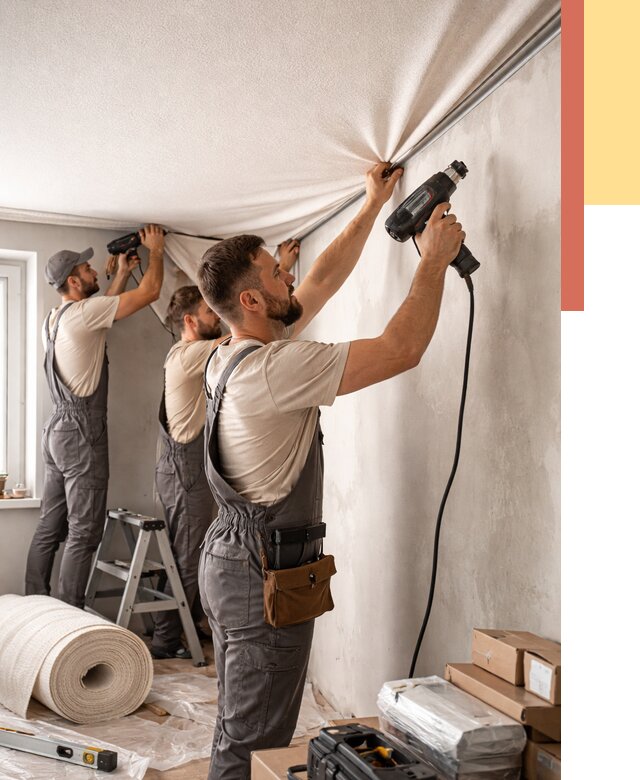 Монтаж фактурного натяжного потолка в Снежинске от 779 руб. — ОТДЕЛОЧНИК-Снж