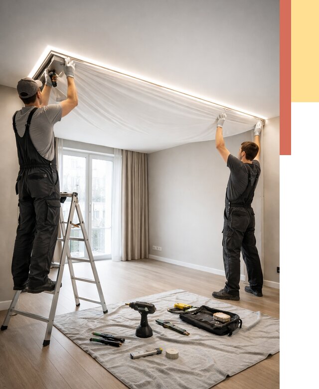 Монтаж парящего натяжного потолка в Снежинске от 4676 руб. быстро и недорого | ОТДЕЛОЧНИК-Снж