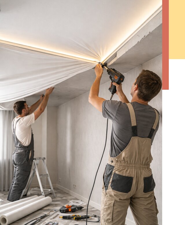 Монтаж натяжного потолка с подсветкой в Снежинске от 987 руб. | ОТДЕЛОЧНИК-Снж