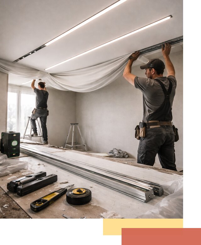 Монтаж натяжных потолков со световыми линиями в Снежинске