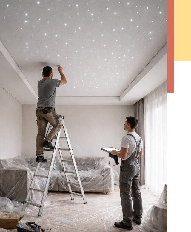 Монтаж натяжного потолка «звездное небо» в Снежинске от 6755 руб. | ОТДЕЛОЧНИК-Снж