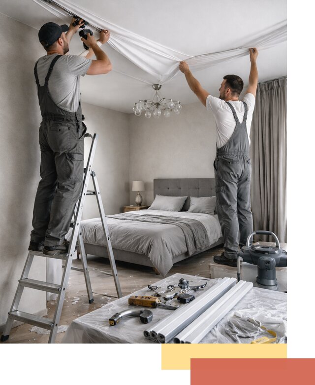 Монтаж натяжного потолка в спальне в Снежинске