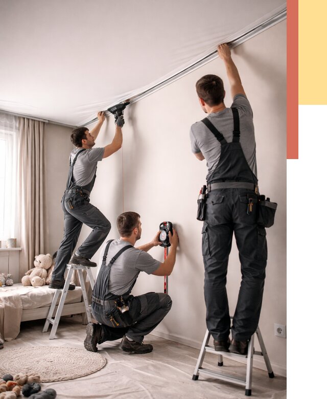 Монтаж натяжного потолка в детской в Снежинске от 3637 руб. — быстро и недорого | ОТДЕЛОЧНИК-Снж