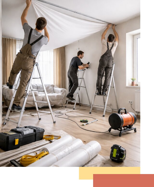 Монтаж натяжного потолка в гостиной в Снежинске