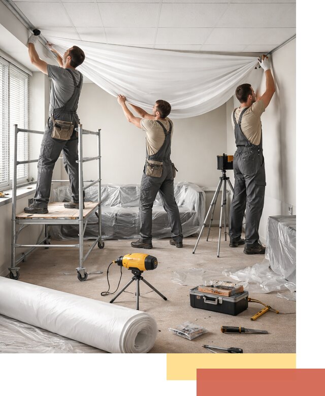 Монтаж натяжного потолка в офисе в Снежинске