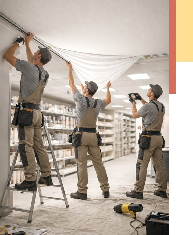 Монтаж натяжного потолка в магазине в Снежинске от 4676 руб. быстро и недорого | ОТДЕЛОЧНИК-Снж