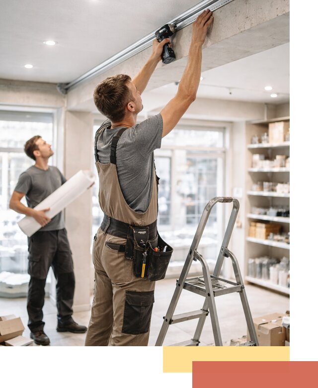 Монтаж натяжных потолков в магазине в Снежинске