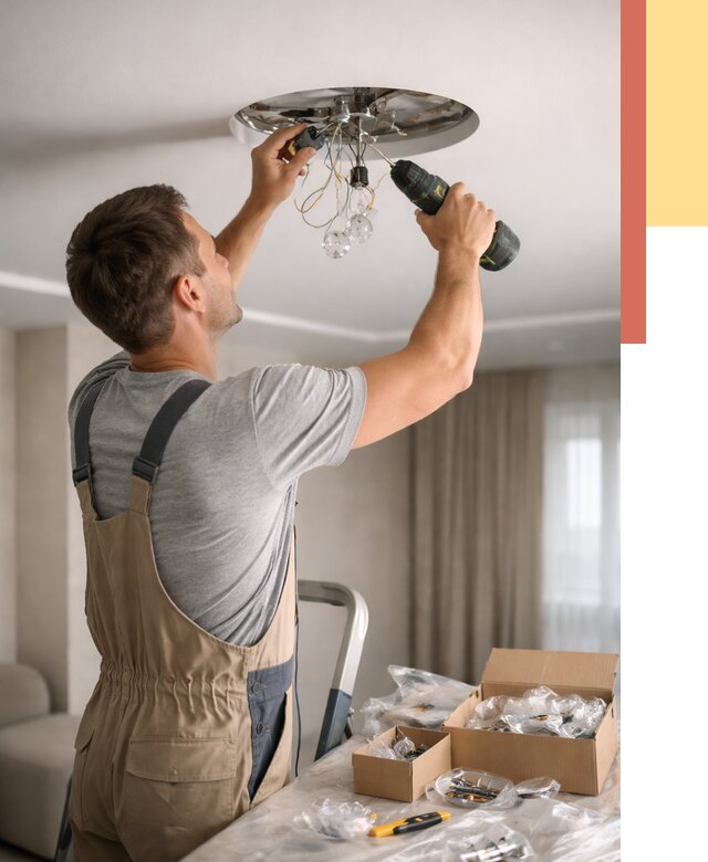 Установка люстры в натяжной потолок в Снежинске от 1247 руб. | Быстро и недорого — ОТДЕЛОЧНИК-Снж