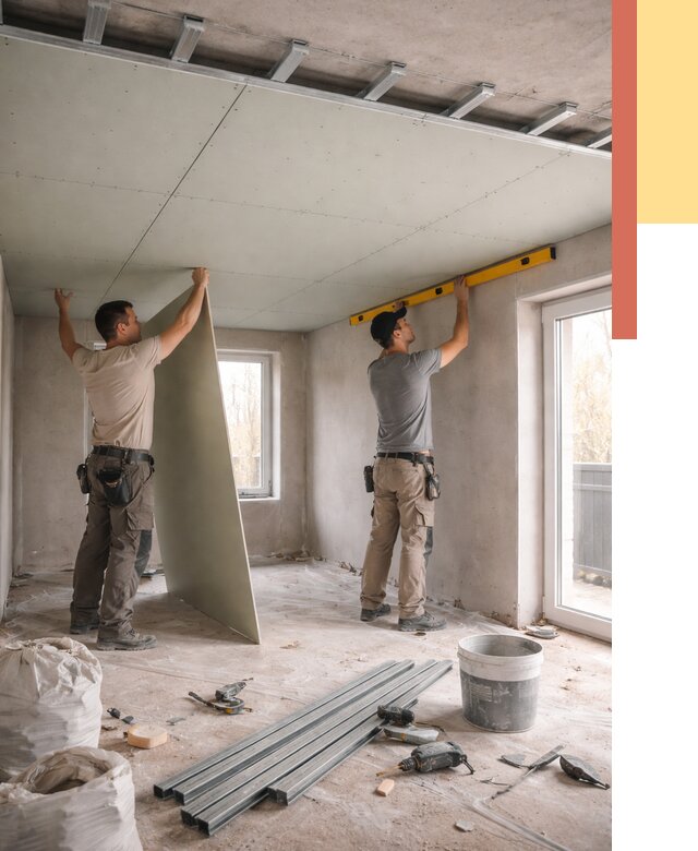 Одноуровневый потолок из гипсокартона в Снежинске от 779 руб. — монтаж под ключ | ОТДЕЛОЧНИК-Снж