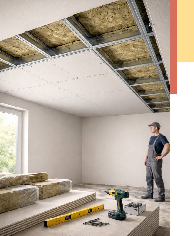 Звукоизоляция потолка ГКЛ в Снежинске от 987 руб. — монтаж под ключ | ОТДЕЛОЧНИК-Снж