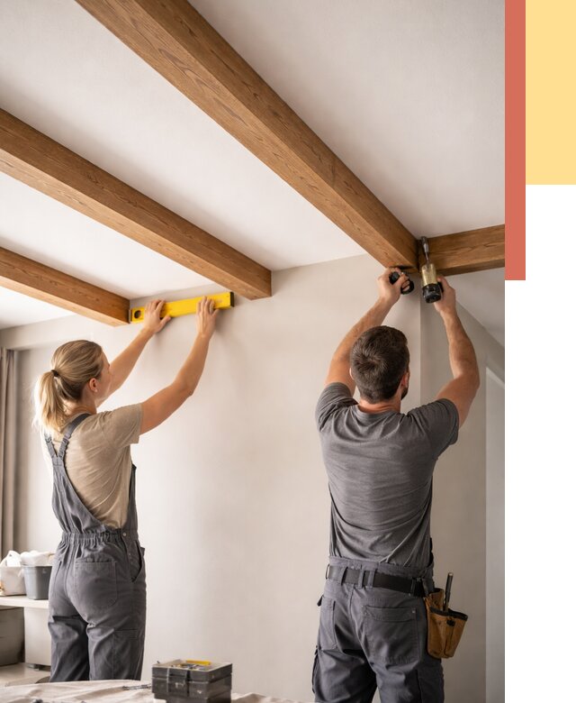 Монтаж декоративных балок на потолок в Снежинске от 4365 руб. — ОТДЕЛОЧНИК-Снж